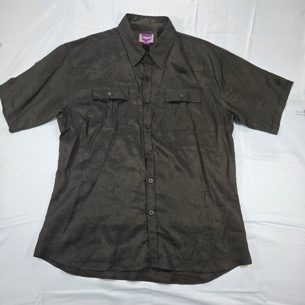 Empra Mens 3XL Black 100%‎ Linen Short Sleeve Button Up Western Shirt RN 106174